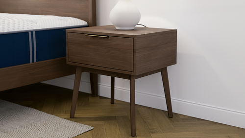 Hudson Nightstand next to matching Hudson Bed Frame