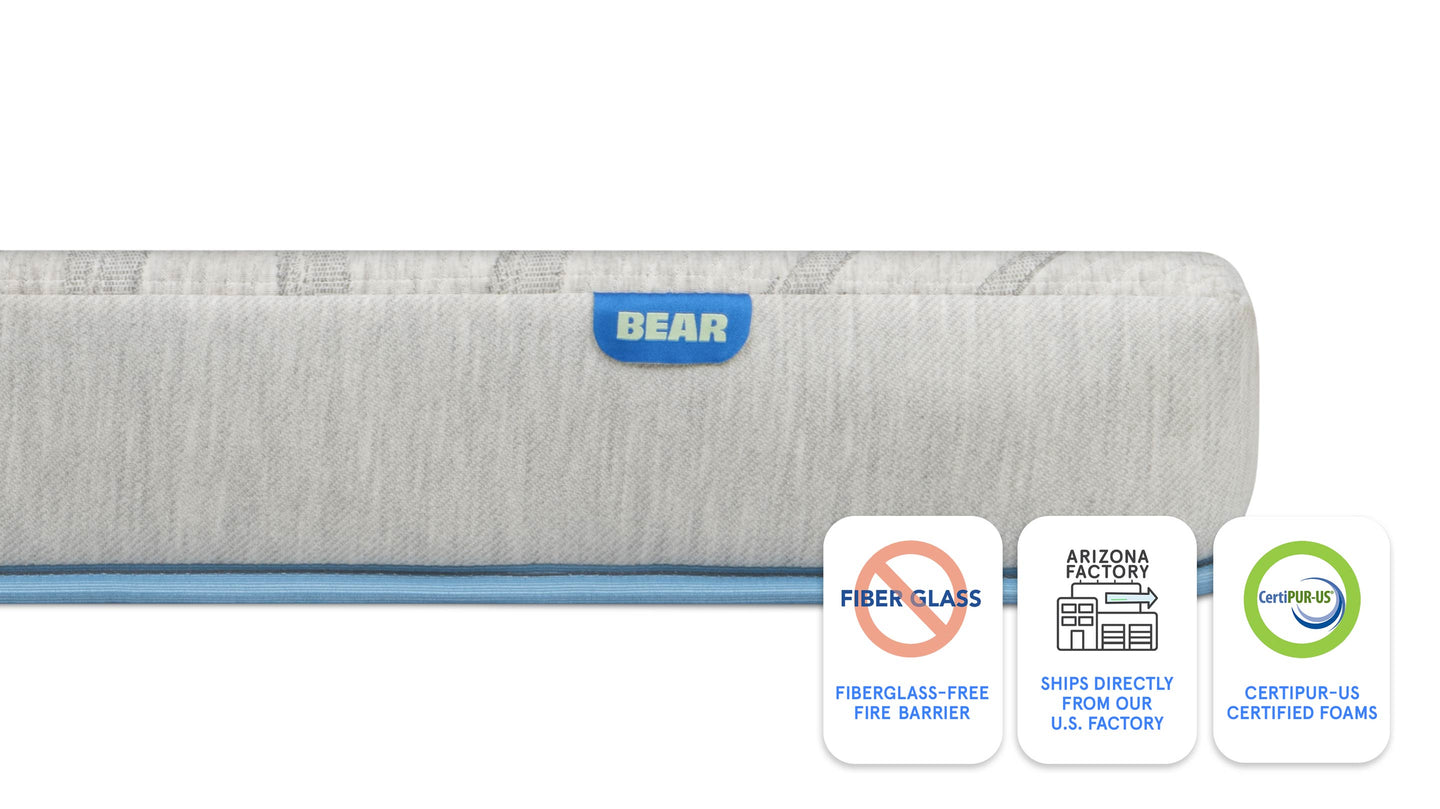 Bear Trundle mattress side cutaway showing cooling gel memory foam and high-density support layers