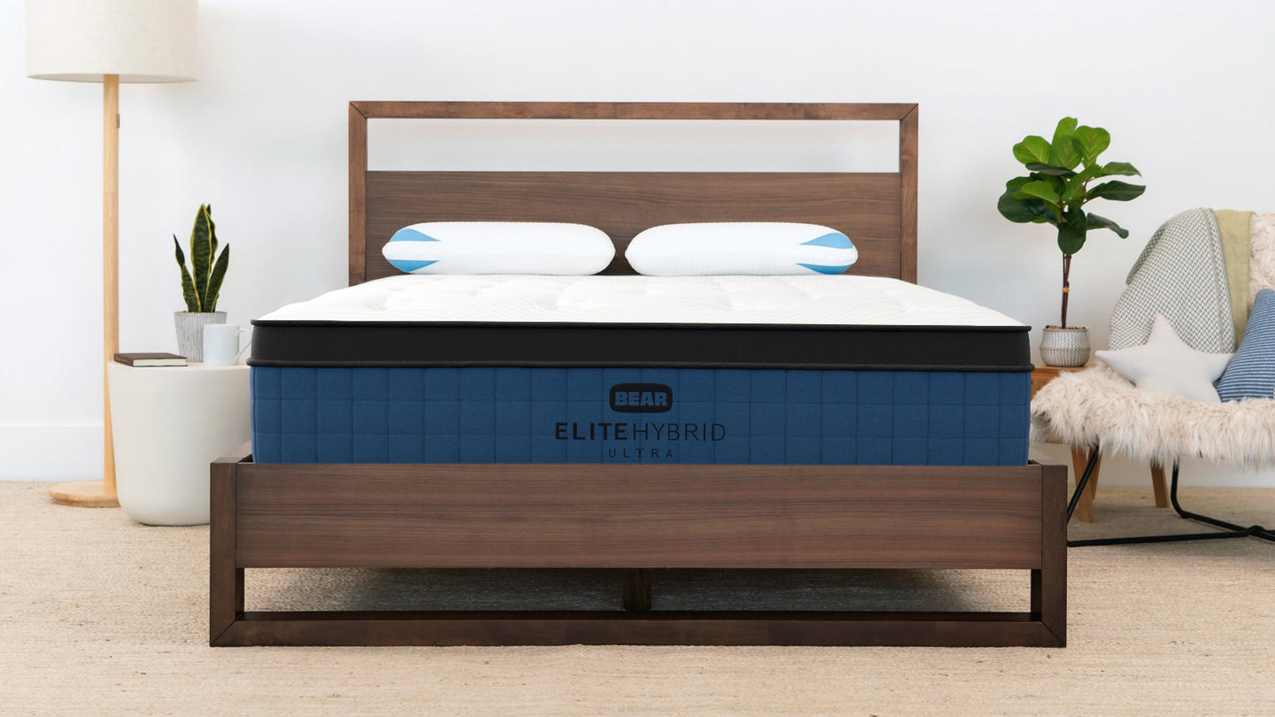 Bear Elite Ultra Hybrid mattress front hero on a bed base