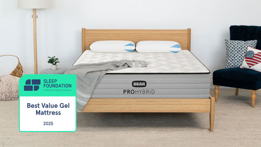 Pro Hybrid Mattress – front front of mattress on a bed base in a bedroom